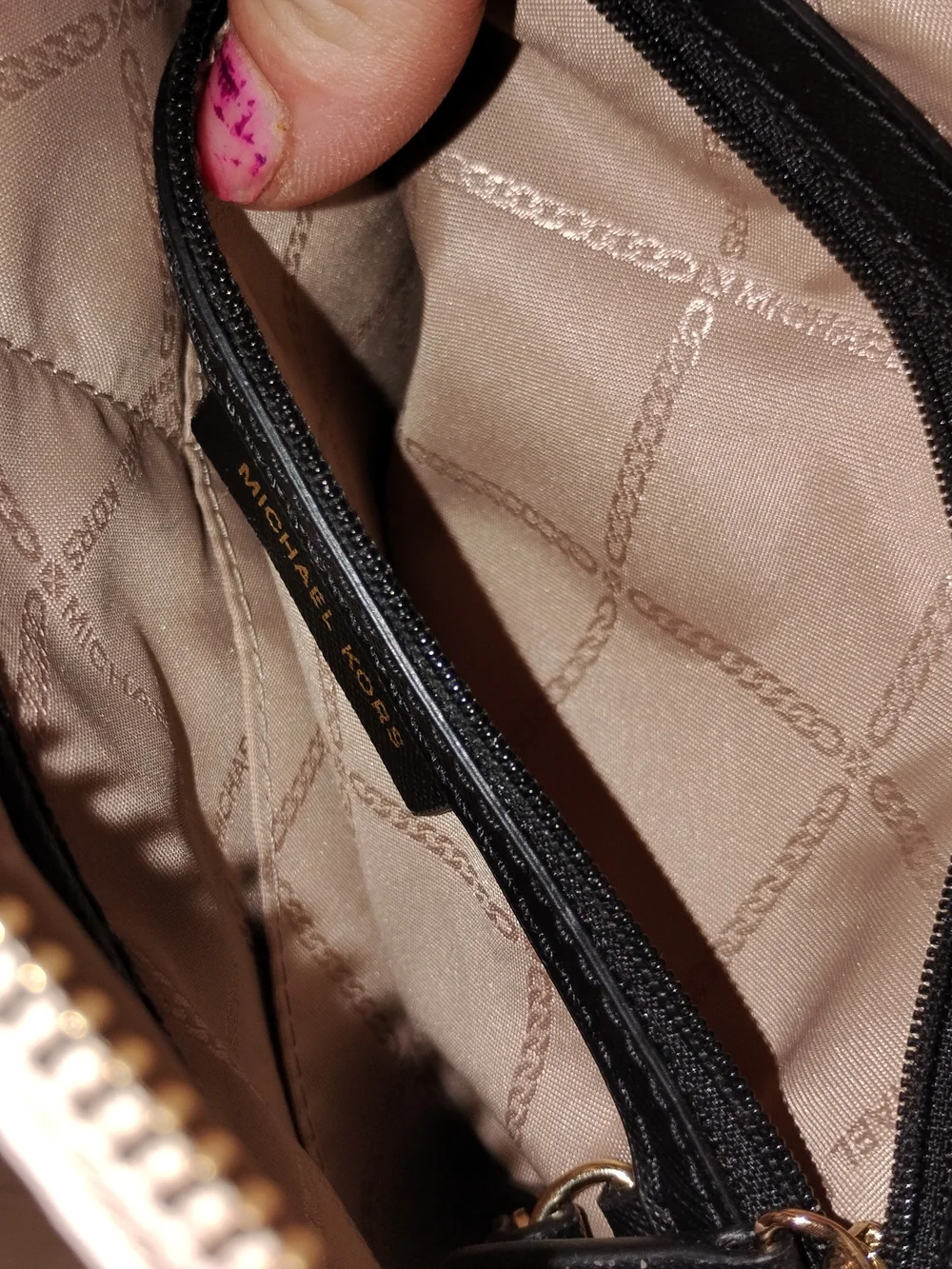 Michael Kors Beige and Black Messenger Crossbody with Gold Hardware